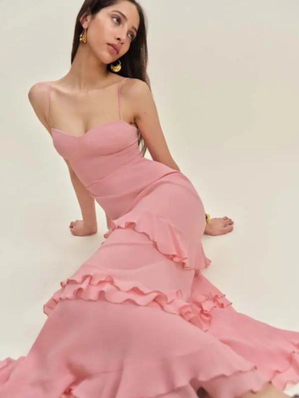 Reformation Ellora Dress Carnation Pink Ruffle Tiered Size 12